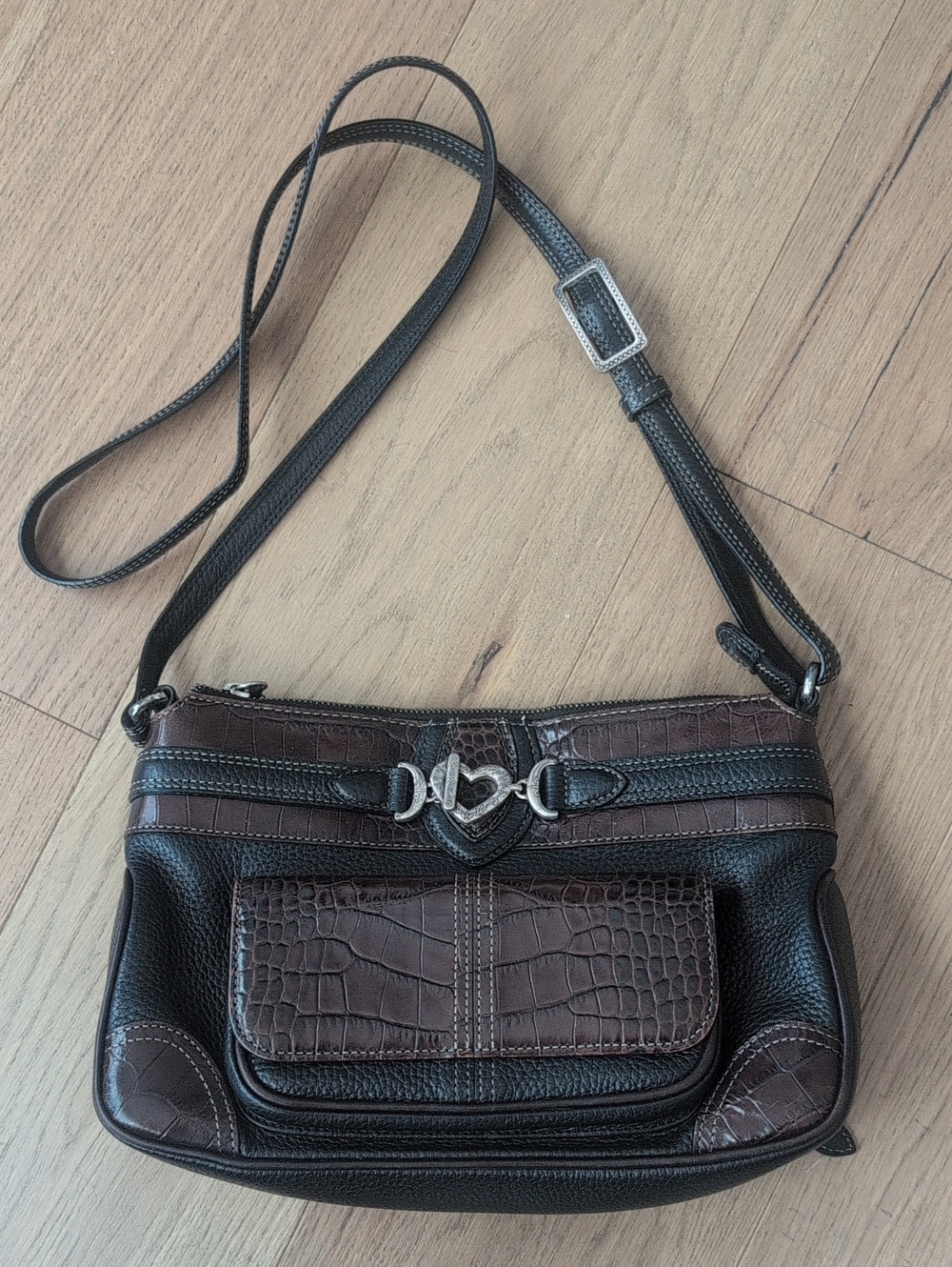 Brighton Croc-Embossed Leather Crossbody Bag with Heart Accent